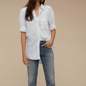 Aritzia Community Cotton Linen Blend Striped White & Black Shirt